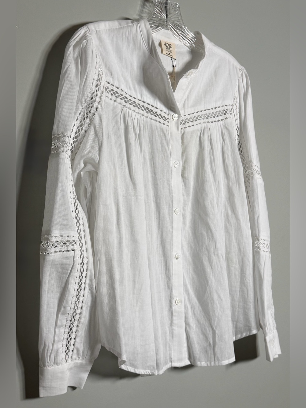 New Good Hart by Matilda Jane White Crochet-Trim Button Down Shirt Size M